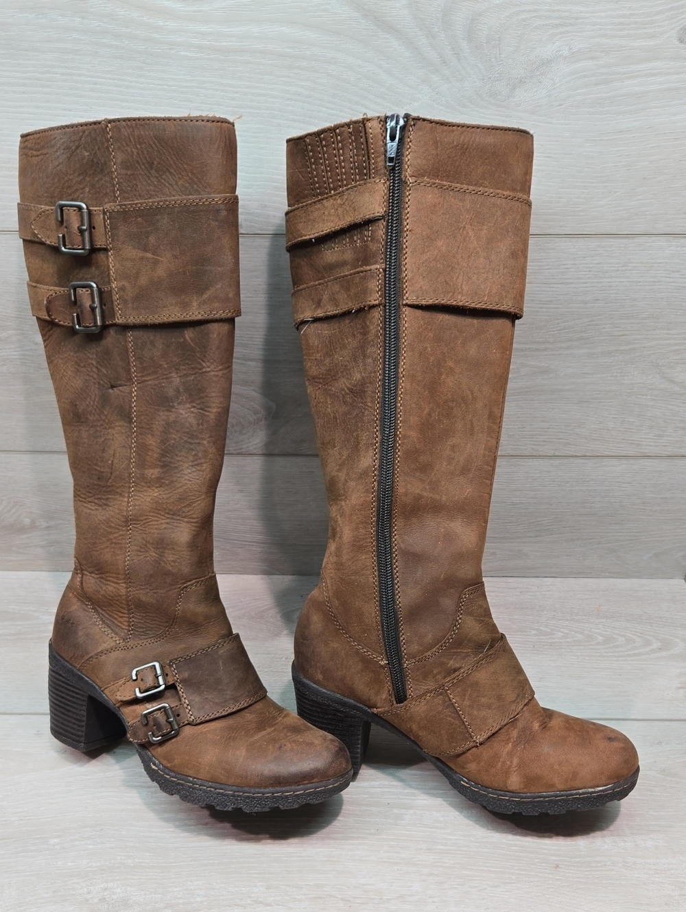 B.O.C. By Born Women's Brown Tall Buckle Leather Upper Heel Boots Shoes Sz 6.5 - Picture 7 of 16